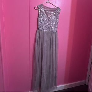 Bridesmaid sleeveless midaxi tulle dress with tonal delicate sequin overlay